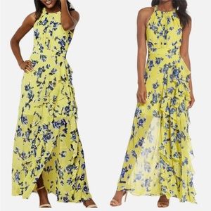 Eliza J  Ruffle Halter Ruffle Maxi Dress SZ 6 ($178) Yellow